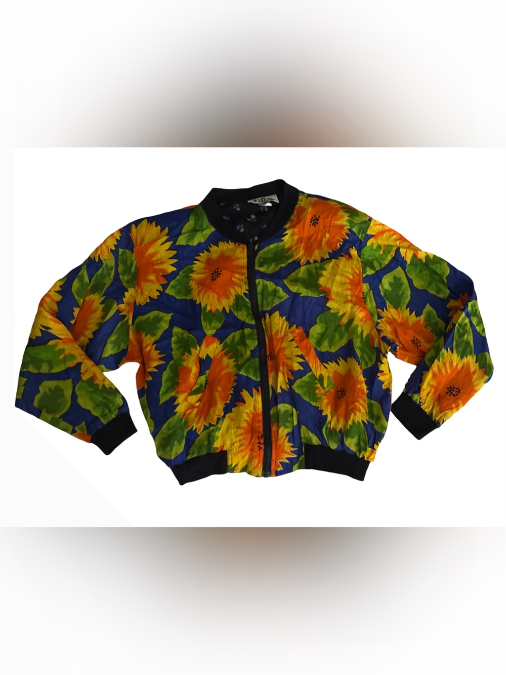 Sunflower-Print Bomber Jacket - Blue, Yellow & Green
